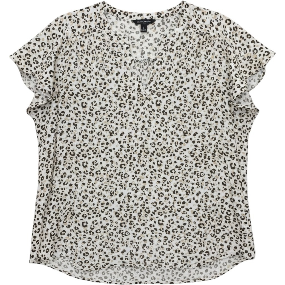Banana Republic Animal Print  Womens Large Ivory Tan Black Flutter Sleeve Top